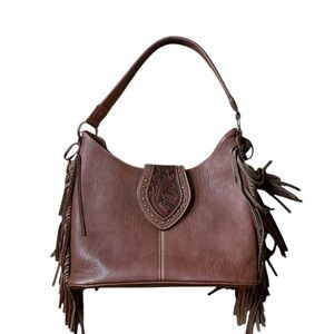 Montana West Trinity Ranch  Concealed Carry Fringe Rivets Shoulder Bag Brown